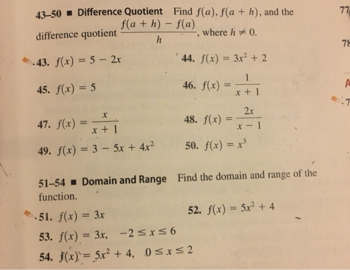 Solved 4350 Difference Quotient Find F(a), F(a+h), And