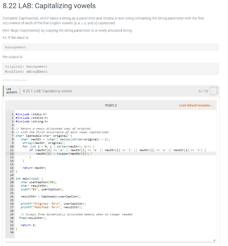 Solved Complete CapVowels(), which takes a string as a