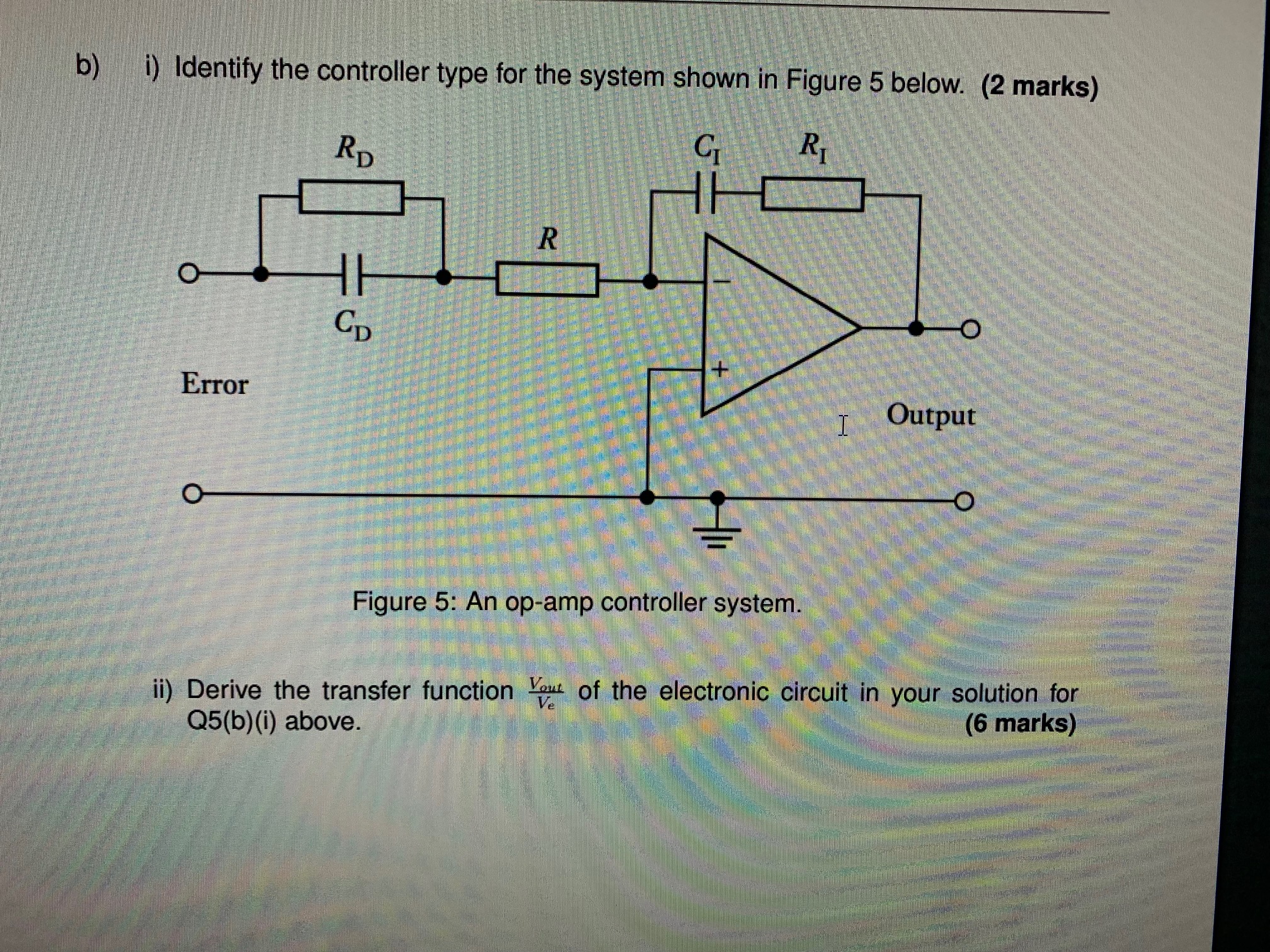 Solved Question 5 Figure 4: An op-amp controller system. a) | Chegg.com