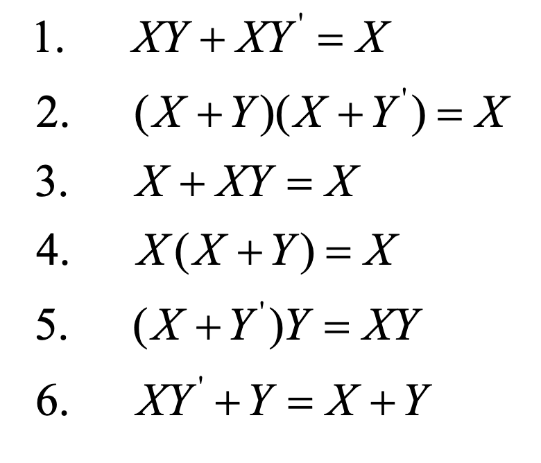 Solved 1. = 2. 3. i i ť i XY + XY' = X (X+Y)(X+Y) = X X + XY