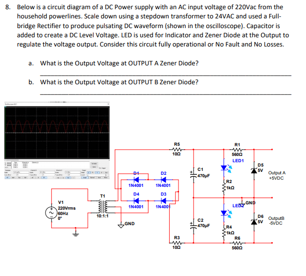 Solved 8. Below is a circuit diagram of a DC Power supply | Chegg.com
