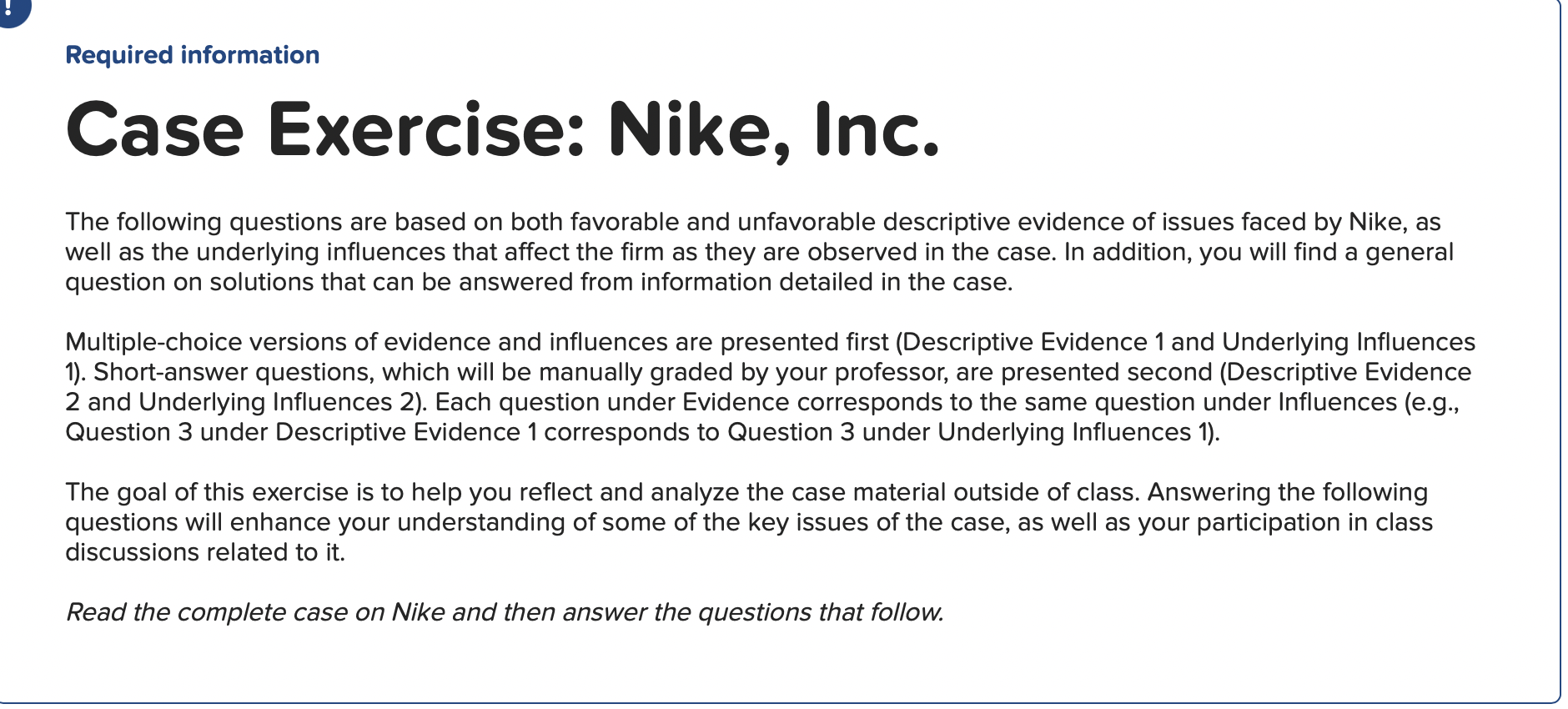 Solved Required information Case Exercise: Nike, Inc. The | Chegg.com