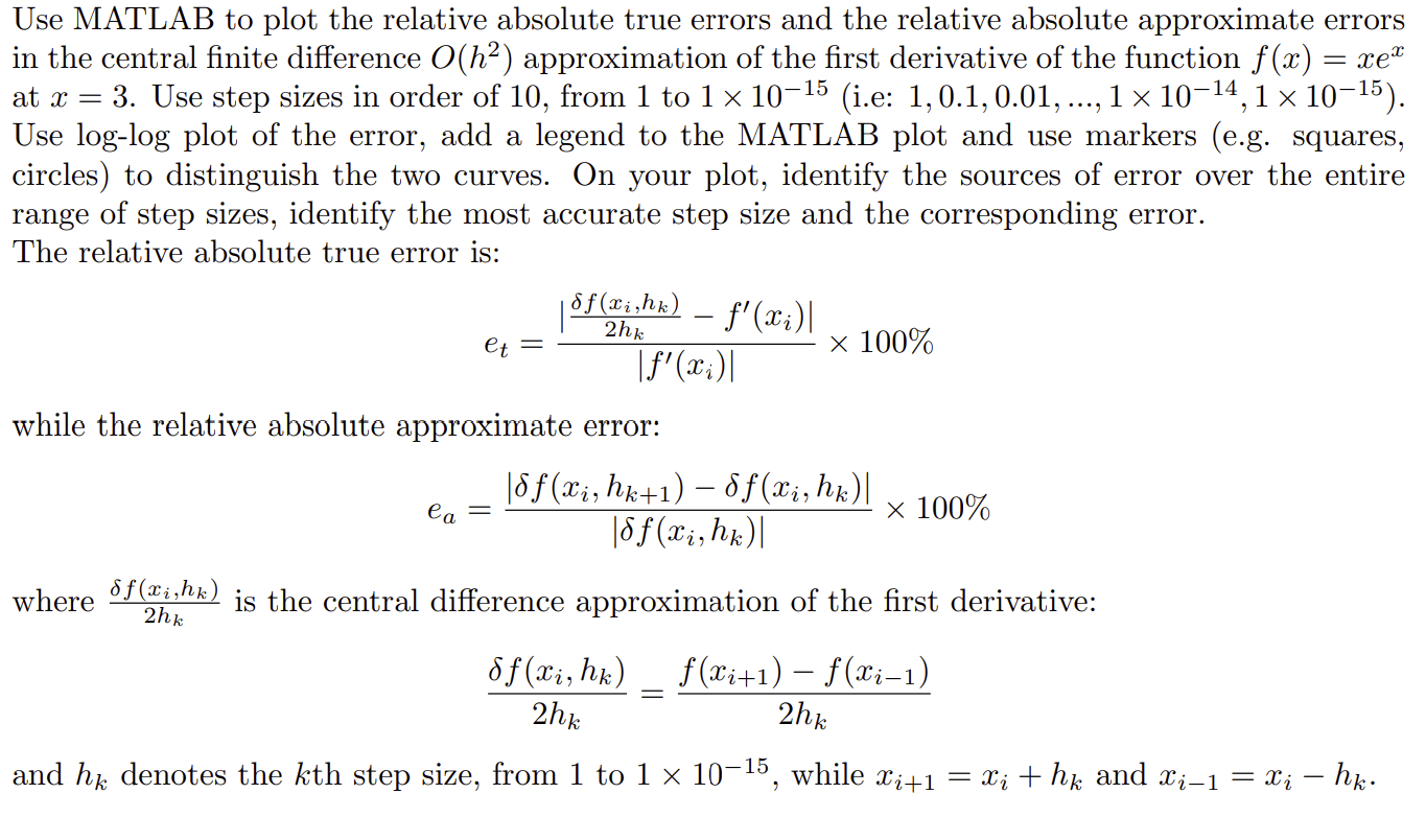 Use MATLAB to plot the relative absolute true errors