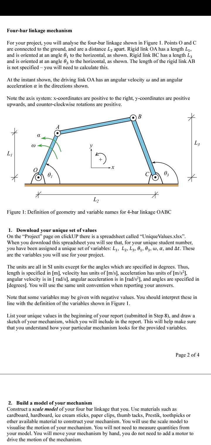 Solved Fourbar linkage mechanism For your project, you will