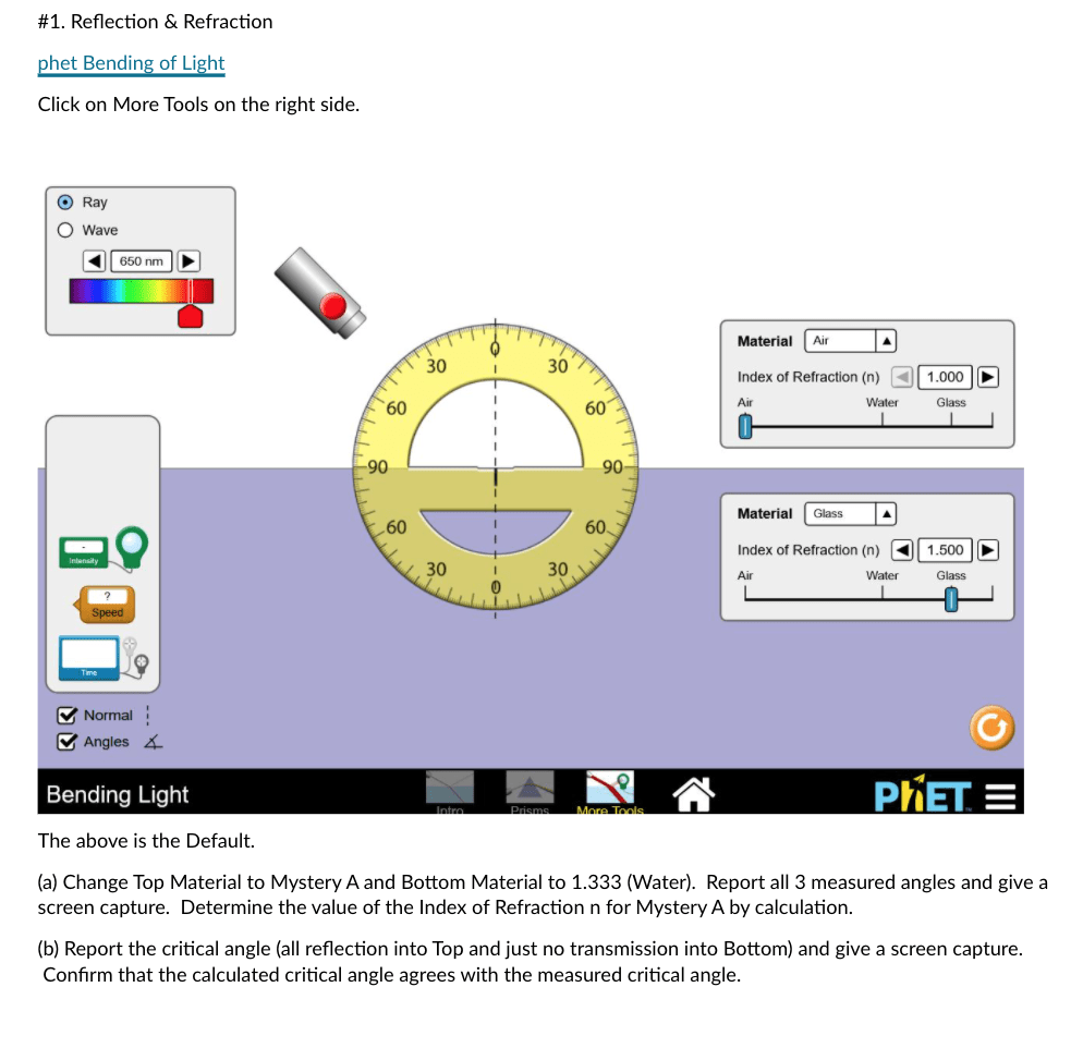 Solved 1. Reflection & Refraction phet Bending of Light