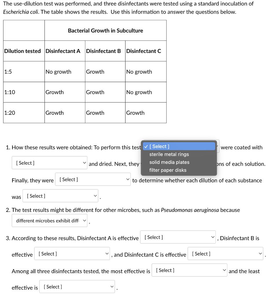 The usedilution test was performed, and three