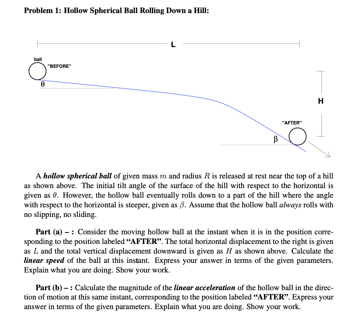 Solved Problem 1 Hollow Spherical Ball Rolling Down a Hill