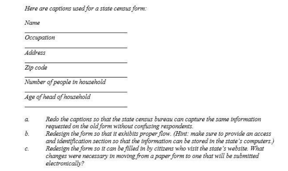 Solved Here are captions used for a state census form a.