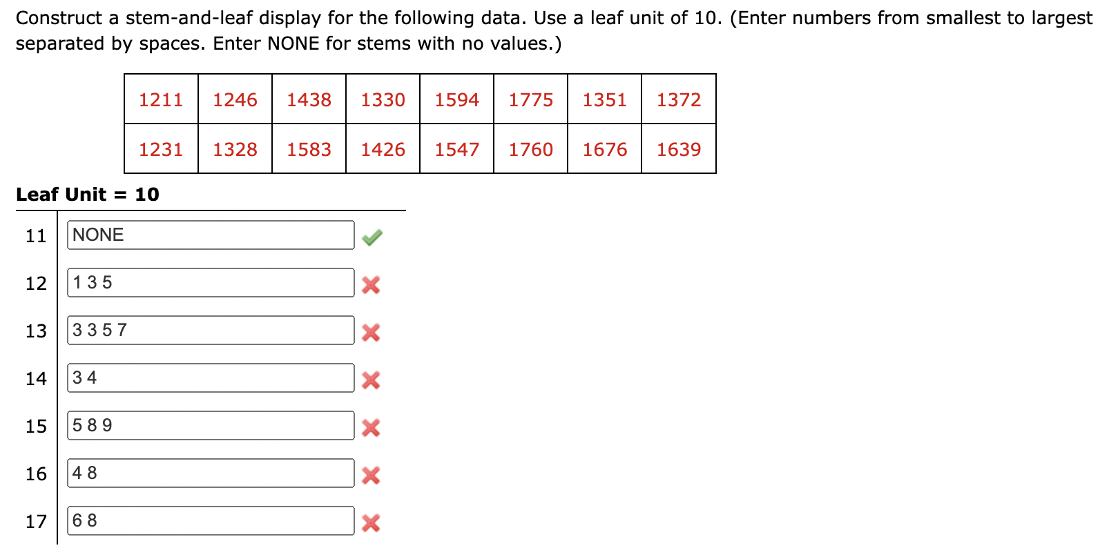 Solved Construct a stem-and-leaf display for the following | Chegg.com