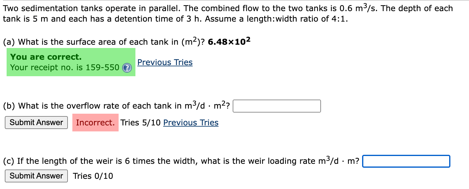 Solved Two sedimentation tanks operate in parallel. The | Chegg.com