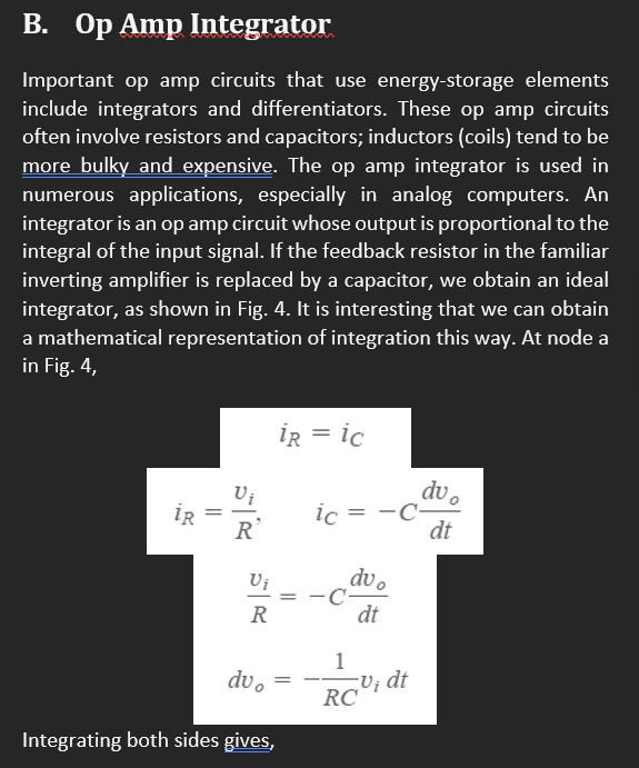 Solved B. Op Amp Integrator Important op amp circuits that