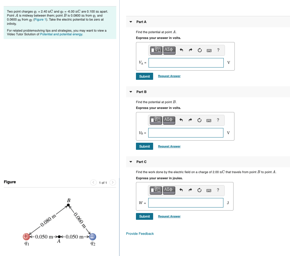 Solved Two point charges q1 = 2.40 nC and q2 = 6.00 nC are