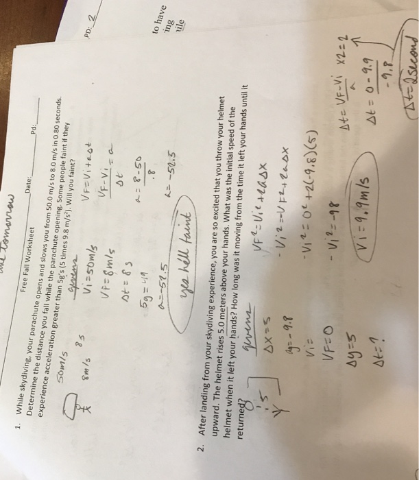 Free Fall Physics Worksheets