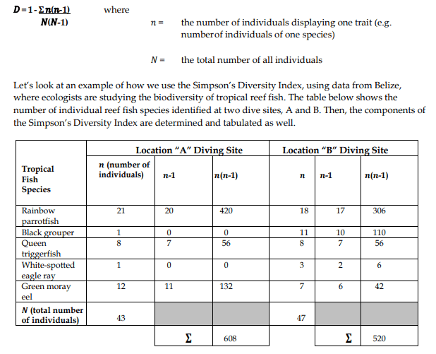 Solved 1. Now calculate the Simpson’s Diversity Index for | Chegg.com