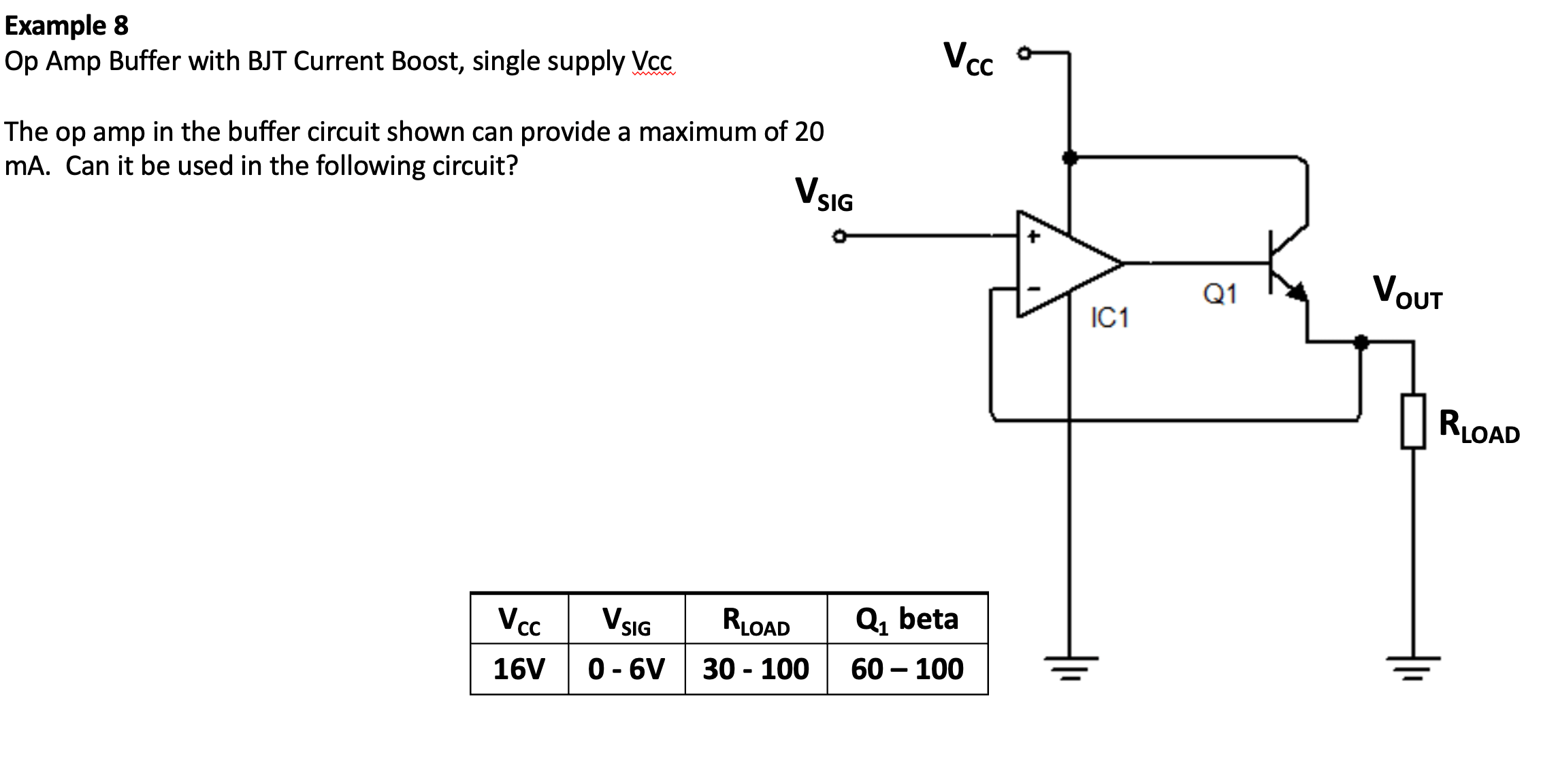 Solved Op Amp Buffer with BJT Current Boost, single supply