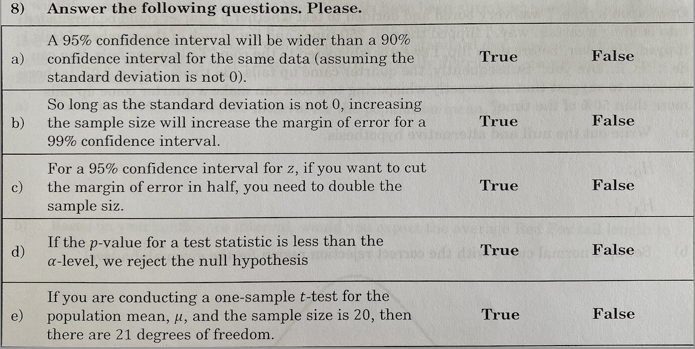 Solved 8) Answer the following questions. Please. A 95\% | Chegg.com