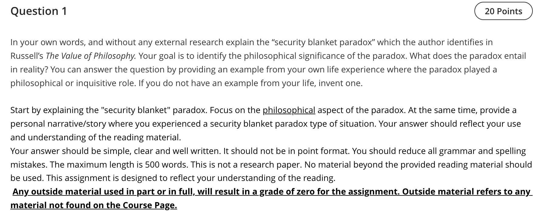 In your own words, and without any external research