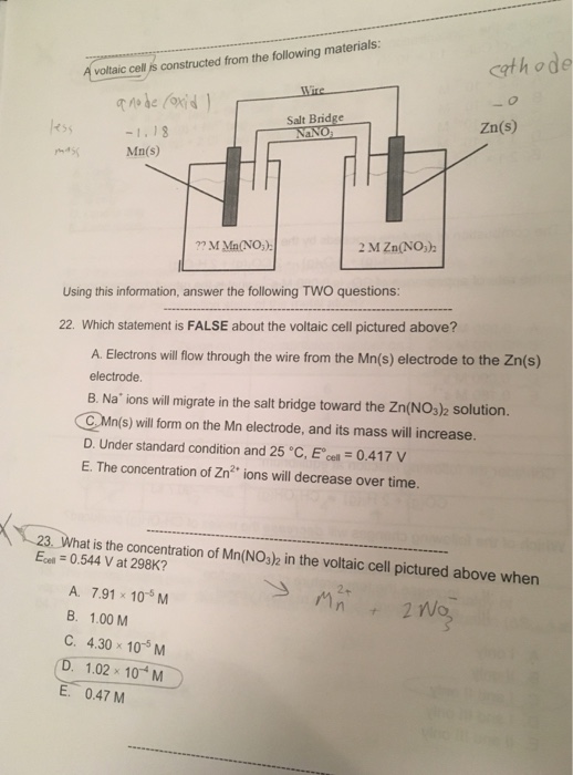 Solved Which statement is FALSE about the voltaic cell