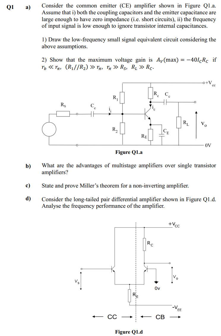 Solved Q1 a) Consider the common emitter (CE) amplifier