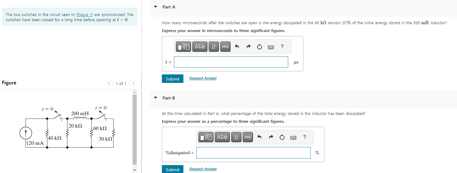 Solved The two switches in the circuit seen in (Figure 1) | Chegg.com