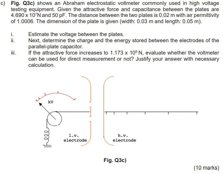 Solved Fig. Q3c) shows an Abraham electrostatic voltmeter