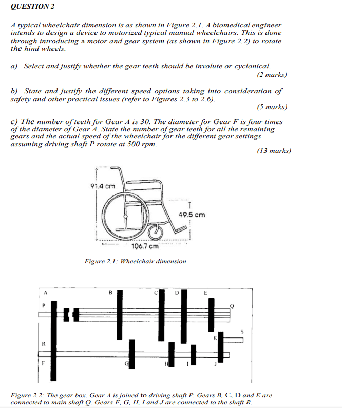 QUESTION 2 A typical wheelchair dimension is as shown