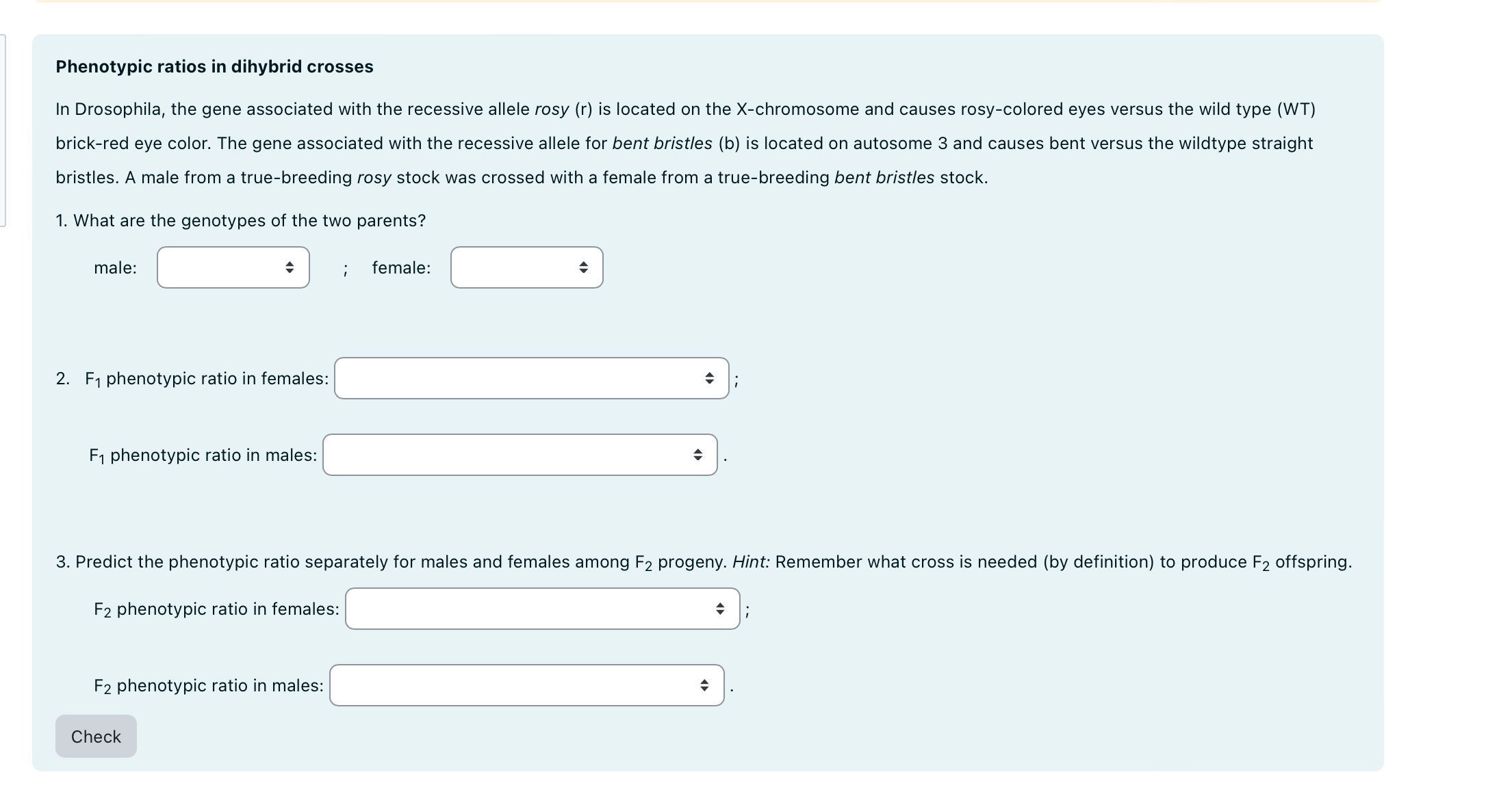 Solved Phenotypic ratios in dihybrid crosses In Drosophila,
