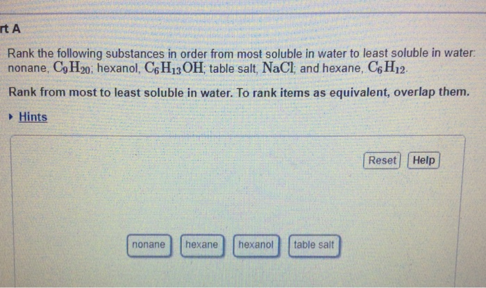 Solved Rank The Following Substances In Order From Most S...