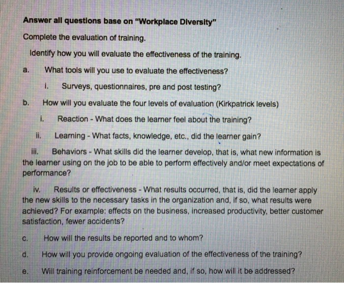 Solved Answer All Questions Base On "Workplace Diversity"...