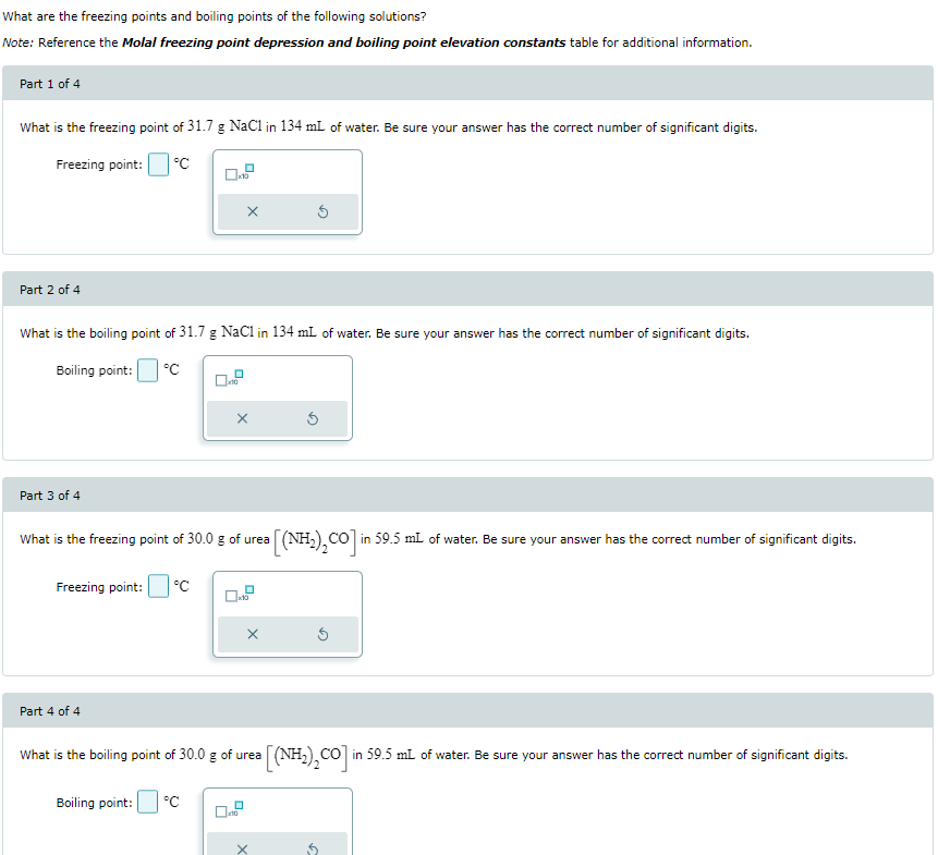 Solved What are the freezing points and boiling points of | Chegg.com