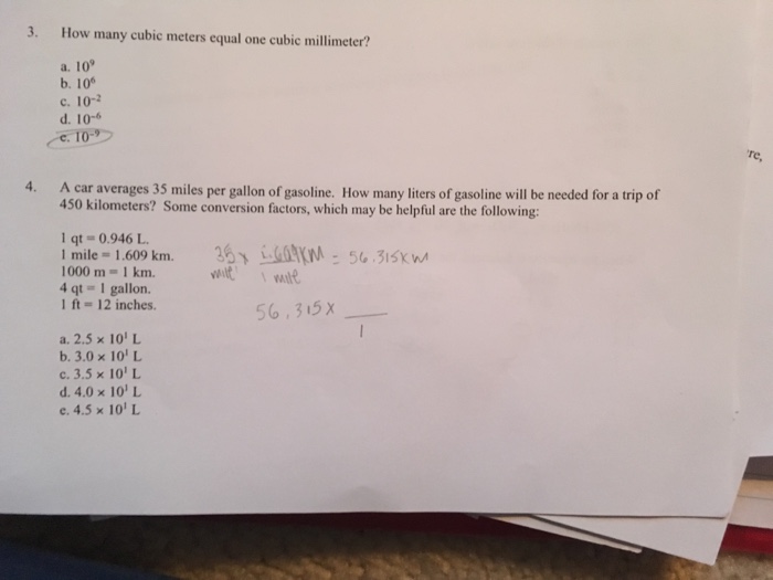 Solved How Many Cubic Meters Equal One Cubic Millimeter?