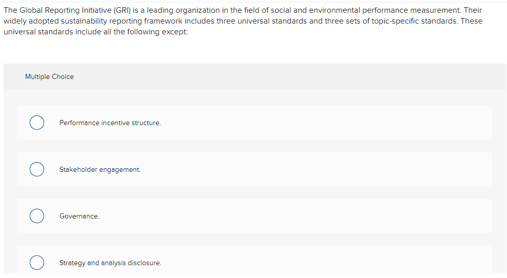 Solved The Global Reporting Initiative (GRI) is a leading