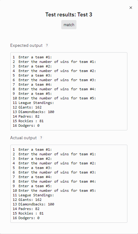 Solved Hello, I got the answer below for the prompt/tests | Chegg.com