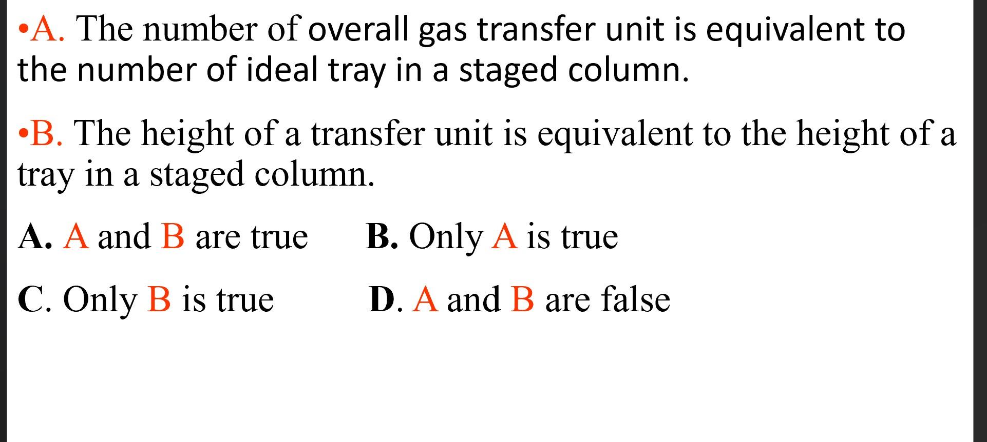 Solved •The number of overall gas transfer unit is