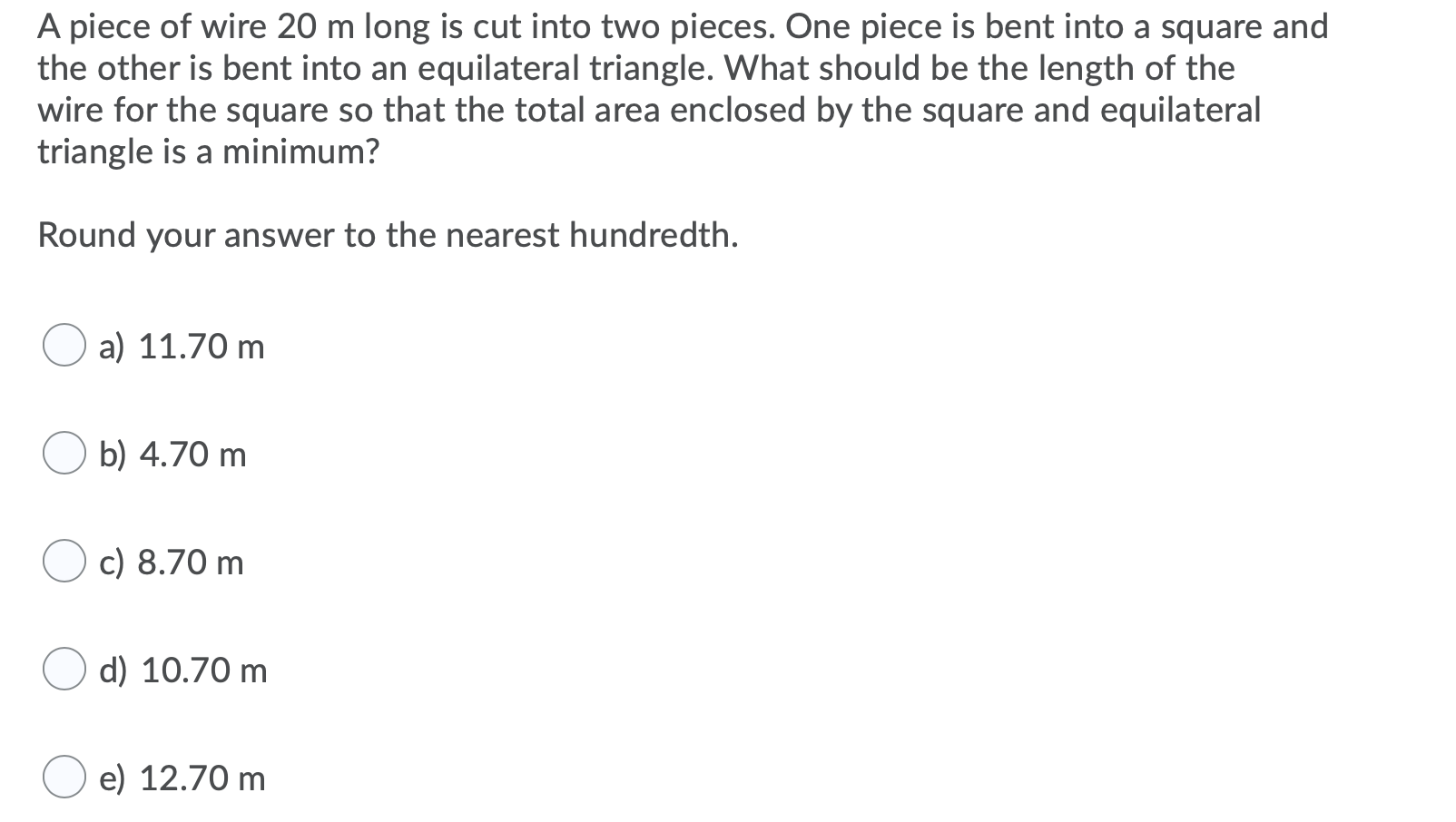 Solved A piece of wire 20 m long is cut into two pieces. One