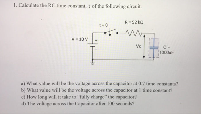 Solved Calculate The RC Time Constant, τ Of The Following...