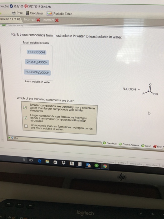 Solved Rank These Compounds From Most Soluble In Water To...