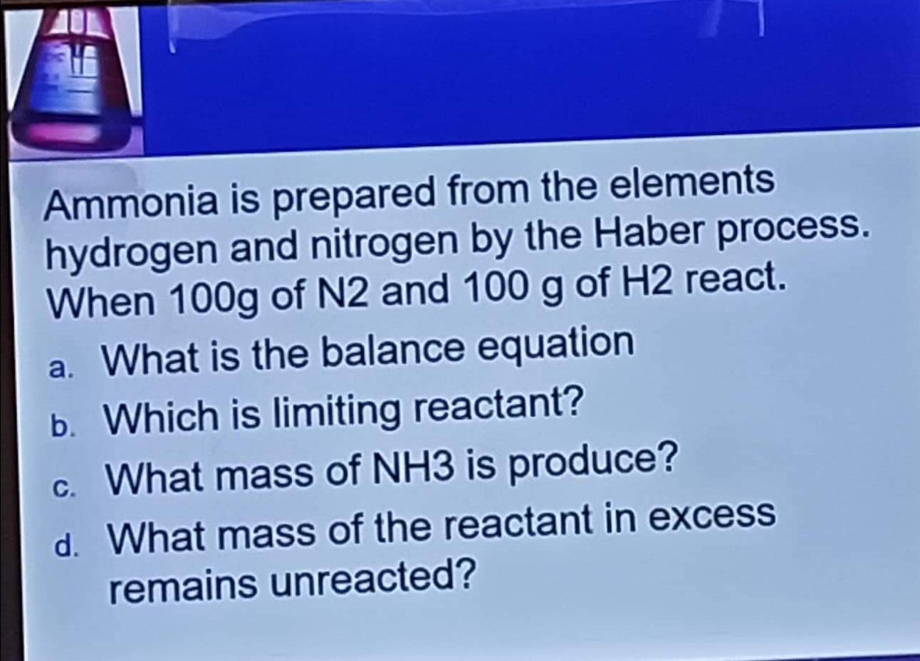 Solved Ammonia is prepared from the elements hydrogen and