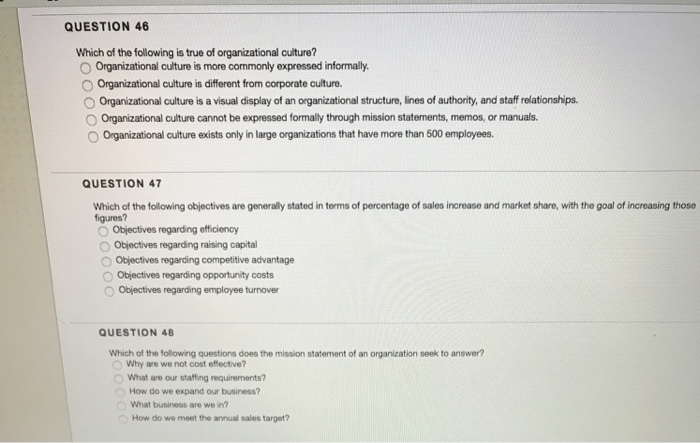 Solved QUESTION 46 Which Of The Following Is True Of Orga...