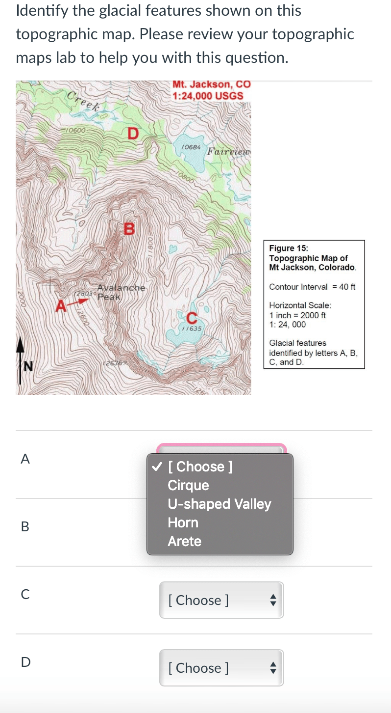 Solved Identify the glacial features shown on this