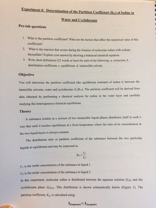 Solved Experiment 6 Determination Of The Partition Coeff...