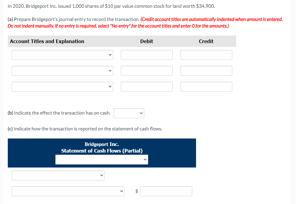 Solved In 2020, Bridgeport Inc. issued 1,000 shares of 10