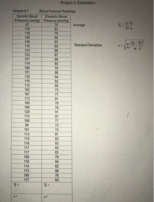Solved Project 3 Estimation. Sample 1 Blood Pressure R...