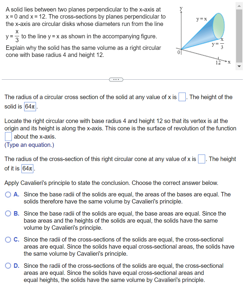 Solved A solid lies between two planes perpendicular to the