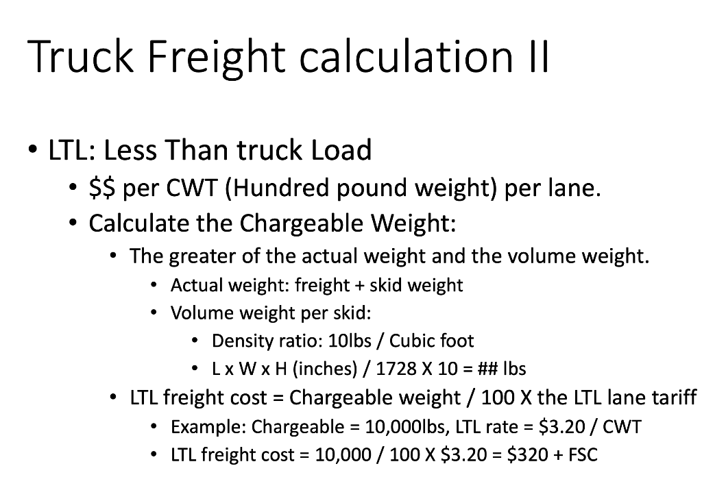 Truck Freight calculation II • LTL Less Than truck