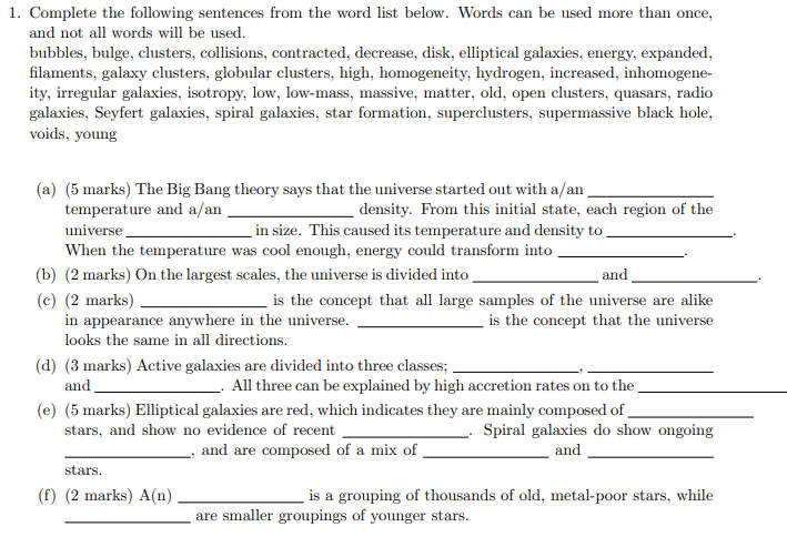 Solved Complete the following sentences from the word list | Chegg.com