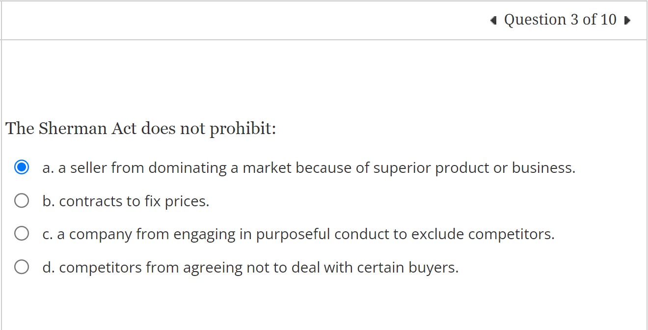 Solved Section of the Sherman Act applies to agreements,