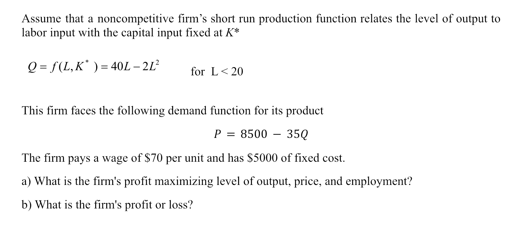 Solved Assume that a firm's short run