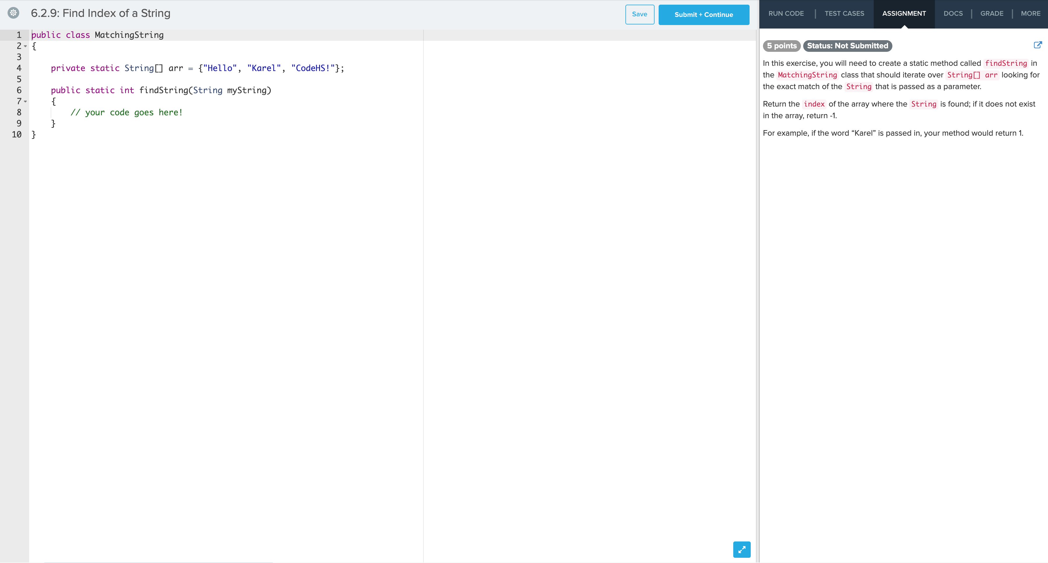 Solved O 6.2.9 Find Index of a String Save Submit +