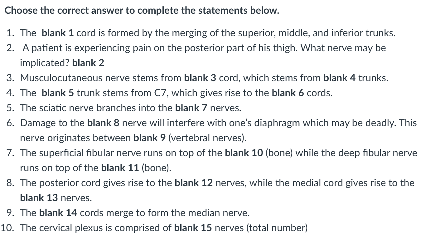 Solved Choose the correct answer to complete the statements